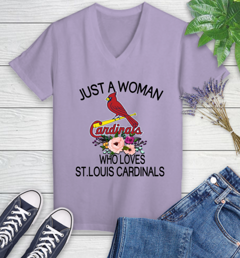 MLB Just A Woman Who Loves St.Louis Cardinals Baseball Sports Women's V-Neck T-Shirt 9