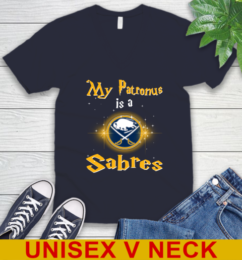 NHL Hockey Harry Potter My Patronus Is A Buffalo Sabres V-Neck T-Shirt 2