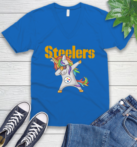 Pittsburgh Steelers NFL Football Funny Unicorn Dabbing Sports V-Neck T-Shirt 6