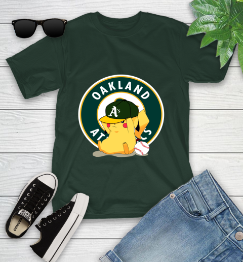 MLB Pikachu Baseball Sports Oakland Athletics Youth T-Shirt 5