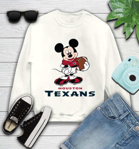 NFL Football Houston Texans Cheerful Mickey Mouse Shirt Youth Sweatshirt 2
