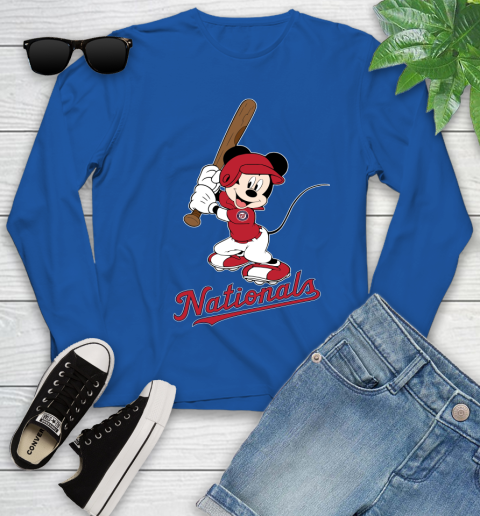 MLB Baseball Washington Nationals Cheerful Mickey Mouse Shirt Youth Long Sleeve - Image 11