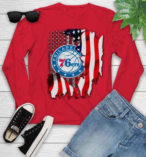 Philadelphia 76ers NBA Basketball American Flag Youth Long Sleeve 11