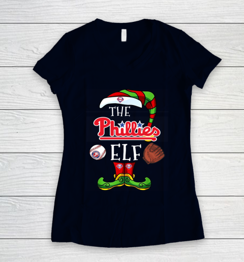 Philadelphia Phillies Christmas ELF Funny MLB Women's V-Neck T-Shirt 2