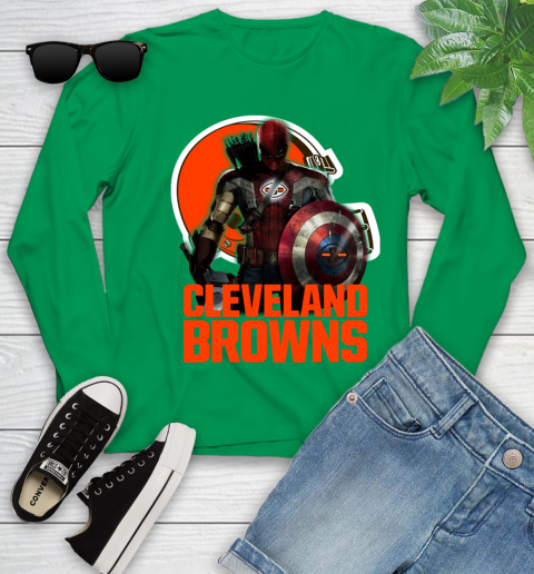 NFL Captain America Thor Spider Man Hawkeye Avengers Endgame Football Cleveland Browns Youth Long Sleeve 6