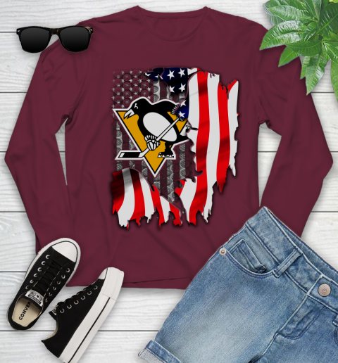 Pittsburgh Penguins NHL Hockey American Flag Youth Long Sleeve 6