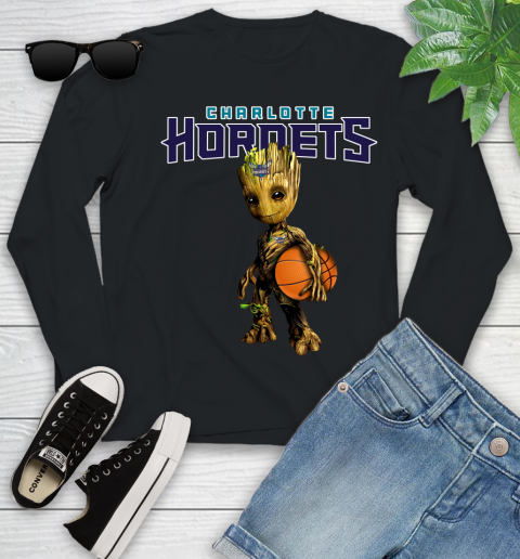 Charlotte Hornets NBA Basketball Groot Marvel Guardians Of The Galaxy Youth Long Sleeve 2