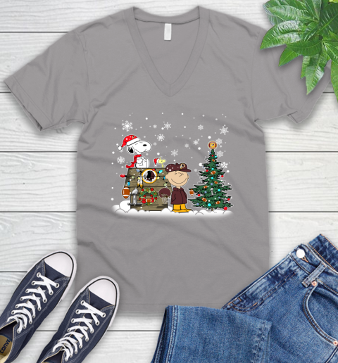 NFL Washington Redskins Snoopy Charlie Brown Christmas Football Super Bowl Sports V-Neck T-Shirt 3