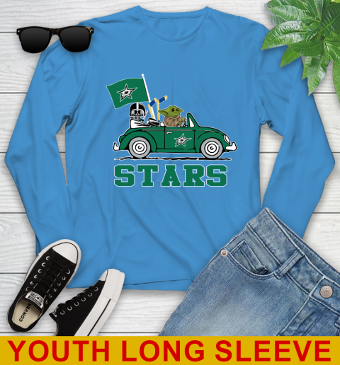 NHL Hockey Dallas Stars Darth Vader Baby Yoda Driving Star Wars Shirt Youth Long Sleeve 8