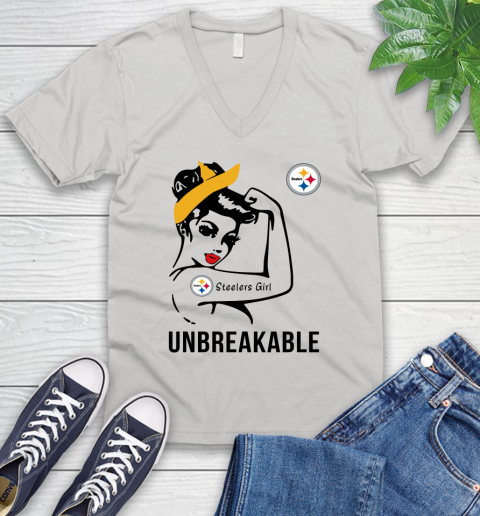 NFL Pittsburgh Steelers Girl Unbreakable Football Sports V-Neck T-Shirt