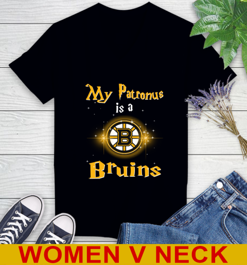 NHL Hockey Harry Potter My Patronus Is A Boston Bruins Women's V-Neck T-Shirt