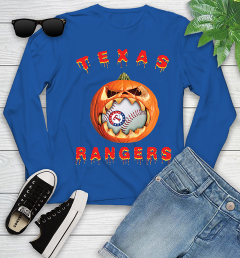 MLB Texas Rangers Halloween Pumpkin Baseball Sports Youth Long Sleeve 9