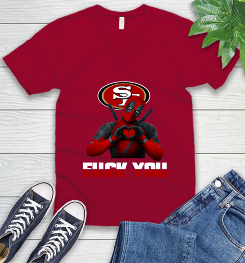 NHL San Francisco 49ers Deadpool Love You Fuck You Football Sports V-Neck T-Shirt 7