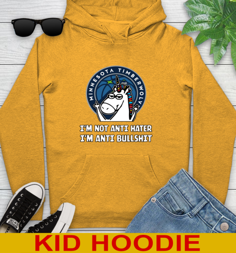 Minnesota Timberwolves NBA Basketball Unicorn I'm Not Anti Hater I'm Anti Bullshit Youth Hoodie 3