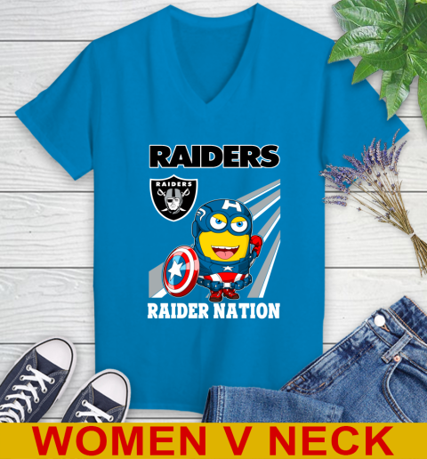 NFL Football Oakland Raiders Captain America Marvel Avengers Minion Shirt Women's V-Neck T-Shirt 7