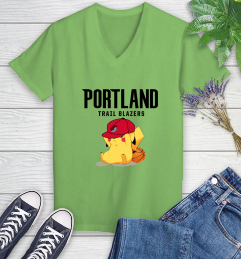 NBA Pikachu Basketball Sports Portland Trail Blazers Women's V-Neck T-Shirt 11