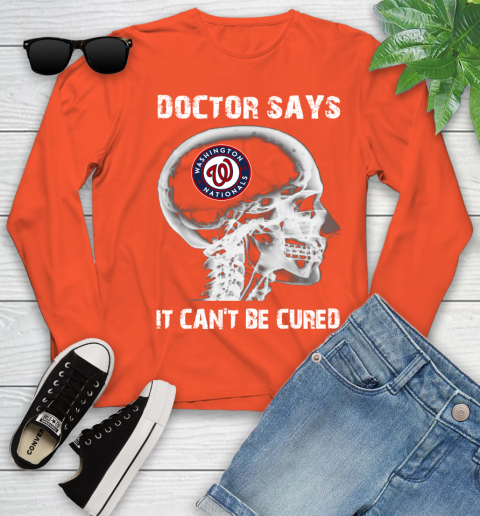 MLB Washington Nationals Baseball Skull It Can't Be Cured Shirt Youth Long Sleeve 3