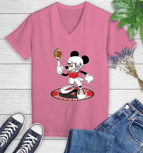 NFL Football Tampa Bay Buccaneers Cheerful Mickey Disney Shirt Women's V-Neck T-Shirt 11