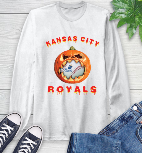 MLB Kansas City Royals Halloween Pumpkin Baseball Sports Long Sleeve T-Shirt
