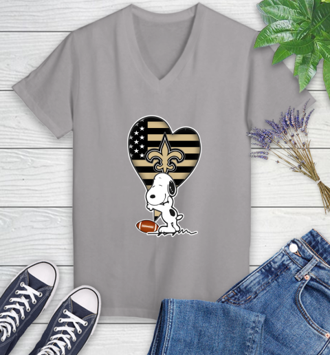 New Orleans Saints NFL Football The Peanuts Movie Adorable Snoopy Women's V-Neck T-Shirt 4