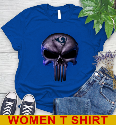 Los Angeles Rams NFL Football Punisher Skull Sports Women's T-Shirt 11 Los Angeles Rams NFL Football Punisher Skull Sports Women's T-Shirt - Image 11