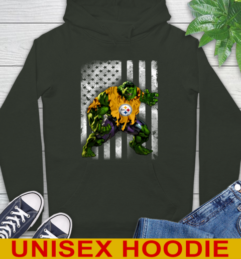Pittsburgh Steelers Hulk Marvel Avengers NFL Football American Flag Hoodie 12