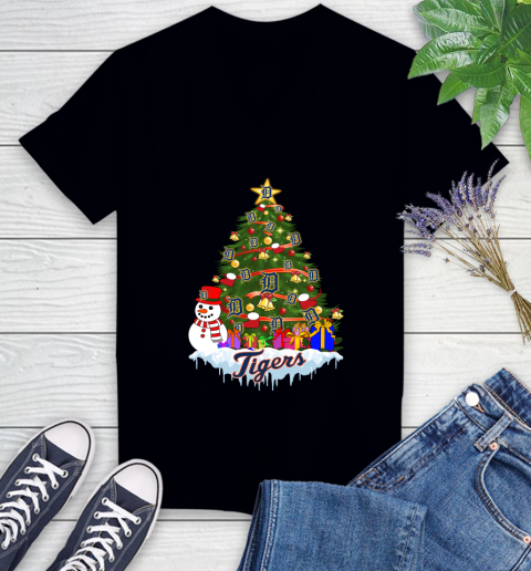 Detroit Tigers Merry Christmas MLB Baseball Sports Women's V-Neck T-Shirt 2