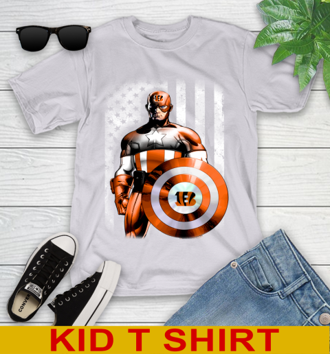 Cincinnati Bengals NFL Football Captain America Marvel Avengers American Flag Shirt Youth T-Shirt 4