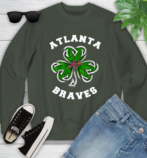 MLB Atlanta Braves Three Leaf Clover St Patrick's Day Baseball Sports Youth Sweatshirt 9