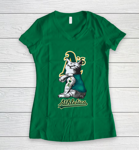 MLB Baseball My Cat Loves Oakland Athletics Women's V-Neck T-Shirt 3