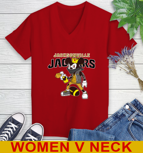Jacksonville Jaguars NFL Football Mickey Peace Sign Sports Women's V-Neck T-Shirt 12