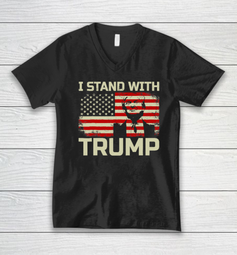 I Stand With Trump American Flag V-Neck T-Shirt