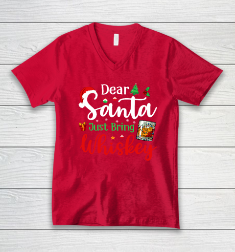 Funny Dear Santa Just Bring Whiskey Christmas Pajamas V-Neck T-Shirt 5