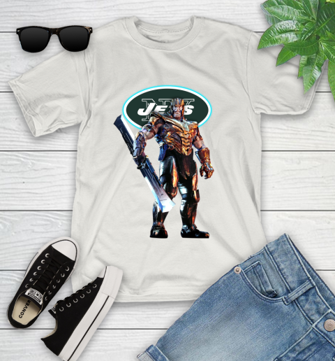 NFL Thanos Gauntlet Avengers Endgame Football New York Jets Youth T-Shirt 12