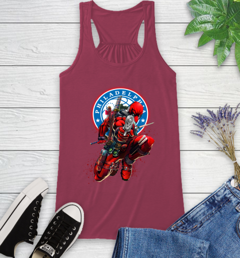 NBA Deadpool Marvel Comics Sports Basketball Philadelphia 76ers Racerback Tank 8