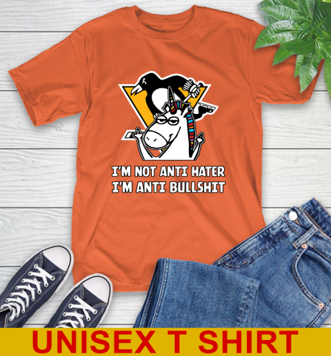 Pittsburgh Penguins NHL Hockey Unicorn I'm Not Anti Hater I'm Anti Bullshit T-Shirt 5