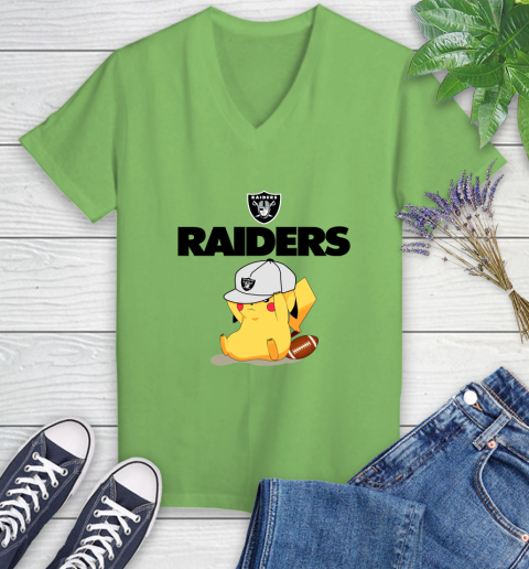NFL Pikachu Football Sports Oakland Raiders Women's V-Neck T-Shirt 11