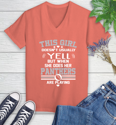 Carolina Panthers NFL Football I Yell When My Team Is Playing Women's V-Neck T-Shirt 6