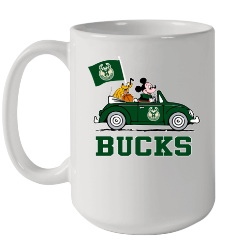 NBA Basketball Milwaukee Bucks Pluto Mickey Driving Disney Shirt Ceramic Mug 15oz