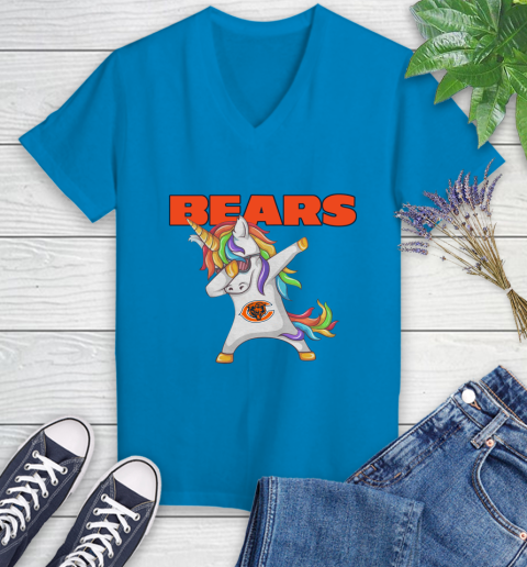Chicago Bears NFL Football Funny Unicorn Dabbing Sports Women's V-Neck T-Shirt 7