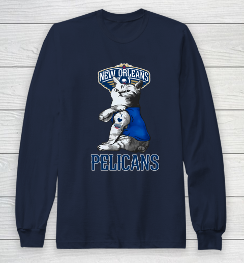 NBA Basketball My Cat Loves New Orleans Pelicans Long Sleeve T-Shirt 2