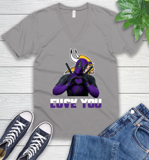 NHL Minnesota Vikings Deadpool Love You Fuck You Football Sports V-Neck T-Shirt 3