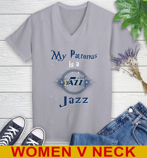 NBA Basketball Harry Potter My Patronus Is A Utah Jazz Women's V-Neck T-Shirt 4