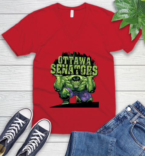 Ottawa Senators NHL Hockey Incredible Hulk Marvel Avengers Sports V-Neck T-Shirt - Image 8