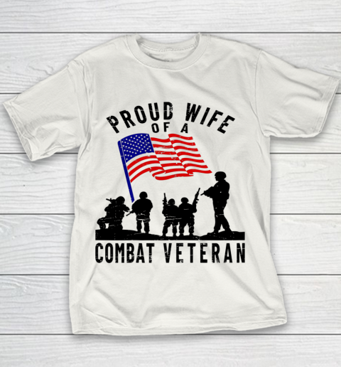Veteran Shirt Proud Wife of a Combat Veteran Retro US Flag Military Family Youth T-Shirt