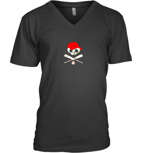 Baseball Jolly Roger Pirate V-Neck T-Shirt