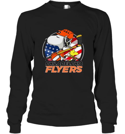 zldn philadelphia flyers snoopy and woodstock nhl long sleeve tee 14 front black