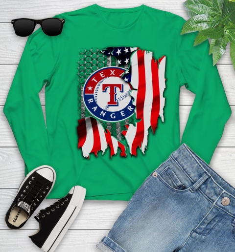 Texas Rangers MLB Baseball American Flag Youth Long Sleeve 7