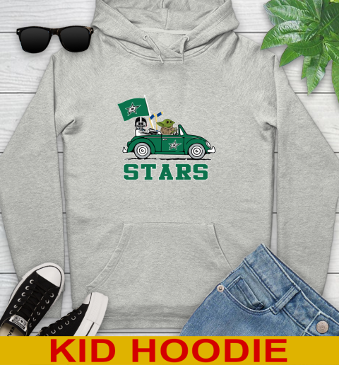 NHL Hockey Dallas Stars Darth Vader Baby Yoda Driving Star Wars Shirt Youth Hoodie
