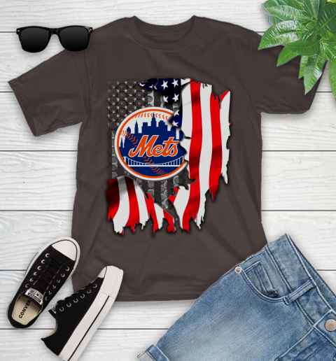 New York Mets MLB Baseball American Flag Youth T-Shirt 7